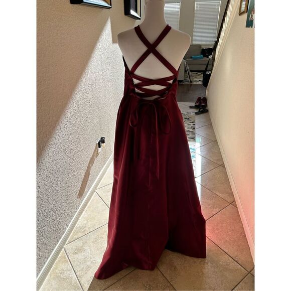 Alfred Sung Womens Size 10 Floor Length Gown Burgundy Halter Criss Cross Back - Picture 3 of 7